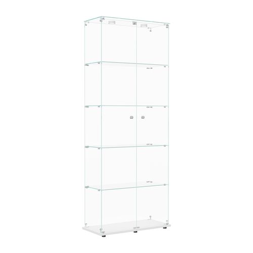 Vitrine En Verre Avec Éclairage Tactile, Cinq Étagères Avec Deux Portes, 78 X 34 X 186 Cm, Blanc