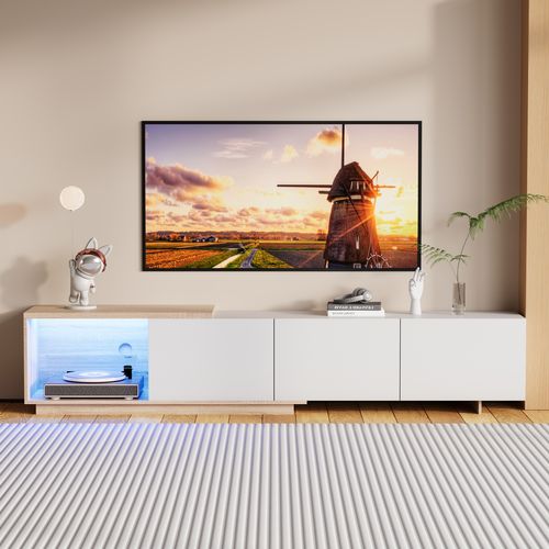 Meuble TV Extensible Avec 3 Tiroirs, Éclairage LED, Convient Aux Téléviseurs De 65 Pouces, Blanc