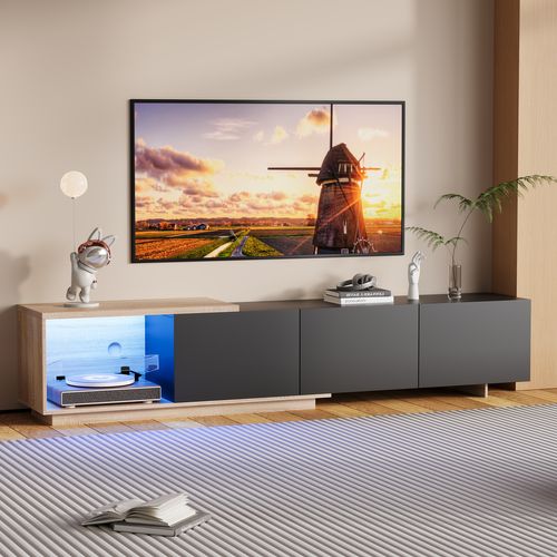 Meuble TV Extensible Avec 3 Tiroirs, Éclairage LED, Convient Aux Téléviseurs De 65 Pouces, Noir