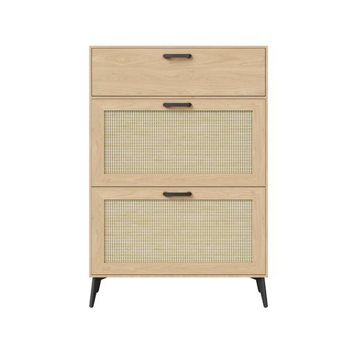 Meuble à Chaussures En Osier, Modèle à Trois Portes, Étagère De Rangement Pour L'entrée, Bois