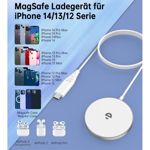 Chargeur Rapide Magsafe Pour iPhone, Sans Fil, Plus Rapide Que L'original, Blanc, 2 Pièces