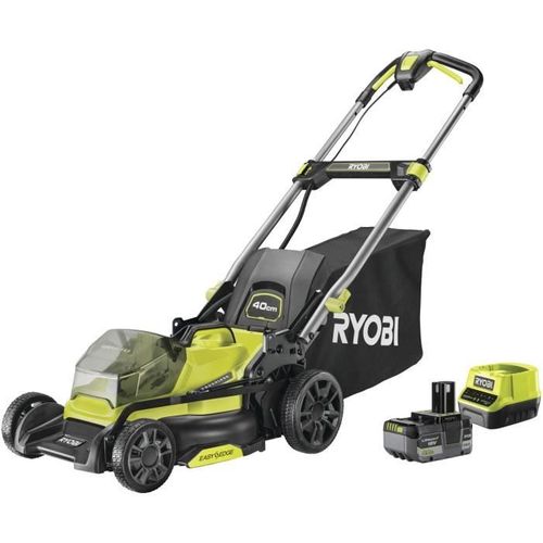 Ryobi - Tondeuse Poussée 18v Brushless - Ø Coupe 40 Cm - Ramassage Et Mulching  - Batterie 5,0 Ah Et