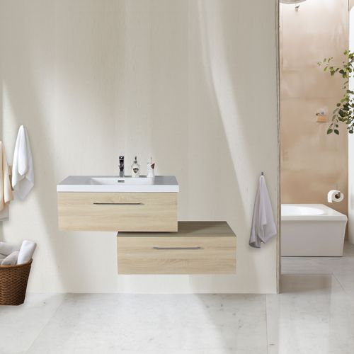Meuble Simple Vasque 90 Cm Chêne Californien Naturel Aquazur