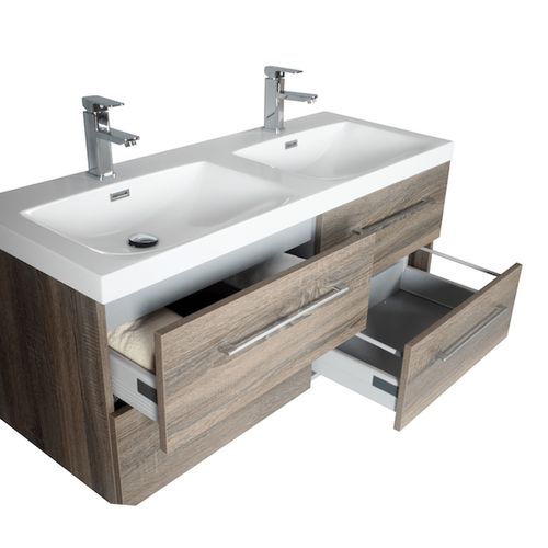 Meuble Double Vasque 120 Cm Chêne Californien Gris Aquasun