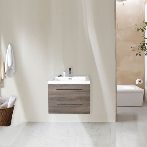 Meuble Avec Vasque 80 Cm Chêne Californien Gris Aquasun