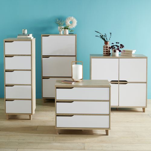 Rangement 4 portes Nordic imitation chêne et blanc