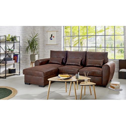 Table basse gigogne MOLLY Noir et imitation chêne