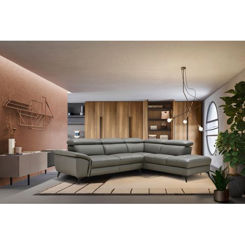 Canapé d'angle droit relax électrique NEWPORT cuir buffle et croûte taupe