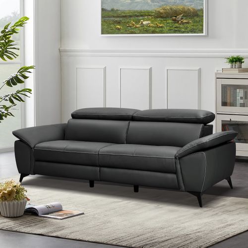 canapé 3 places fixe NEWPORT cuir et croûte de cuir gris fc