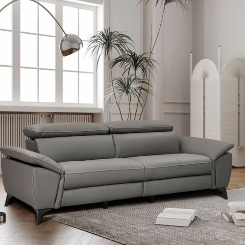 canapé 3 places fixe NEWPORT cuir et croûte de cuir taupe