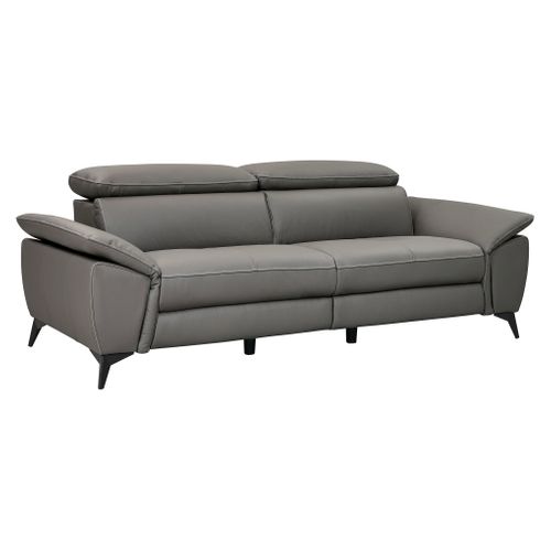 canapé 3 places fixe NEWPORT cuir et croûte de cuir taupe