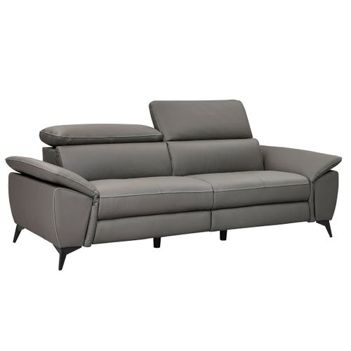 canapé 3 places fixe NEWPORT cuir et croûte de cuir taupe