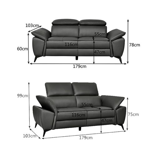 canapé fixe 2 places NEWPORT cuir buffle et croût gris fonc