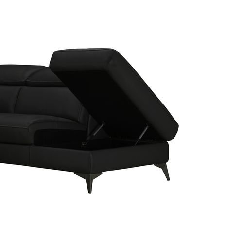 Canapé d'angle droit relax électrique NEWPORT cuir buffle et croûte noir mat