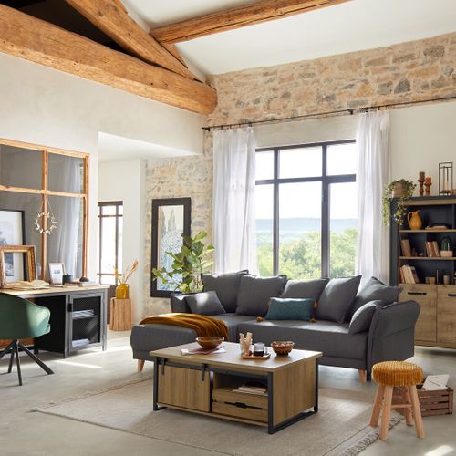 Table basse avec rangements CAISSE imitation chêne et noir