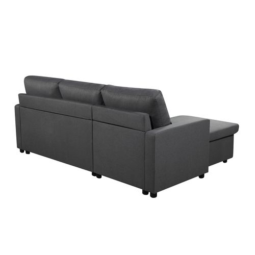 Canapé d'angle convertible méridienne réversible SYRA tissu gris foncé