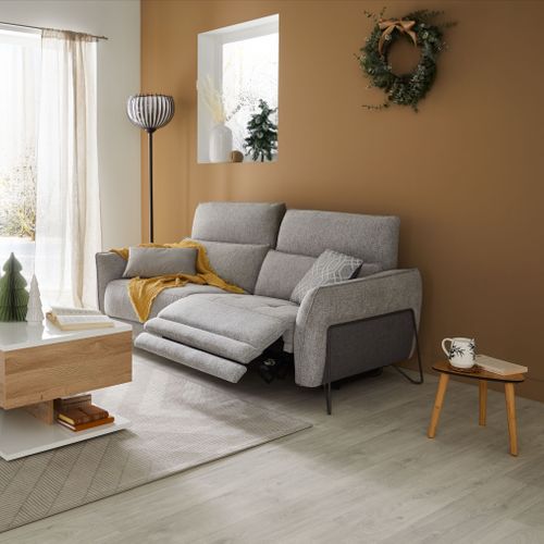 Canapé 3 places 2 relax électrique CALVINE tissu gris clair