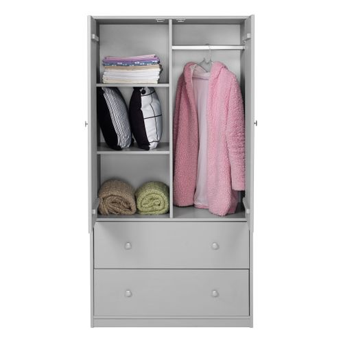 Armoire 2 portes 2 tiroirs BLOOM Gris