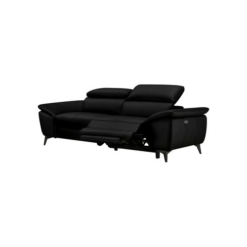 Canapé 3 places relax électrique NEWPORT II cuir et croûte de cuir noir