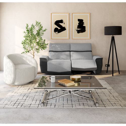 Canapé 3 places 2 relax manuel TUCSON tissu gris clair, gris foncé