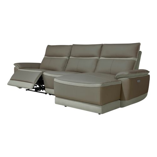 Canapé d'angle relax DOUGLAS angle droit cuir/tissu taupe
