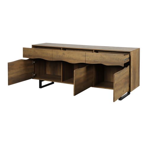 Buffet 3 portes 3 tiroirs 180 cm OLKEN 2 imitation chêne et noir