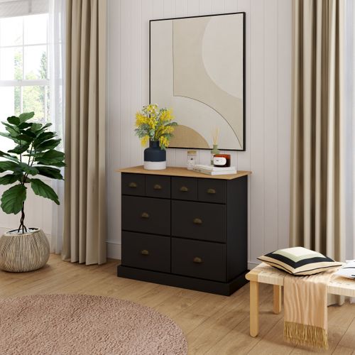 Range-tout 6 tiroirs STANFORD noir et pin