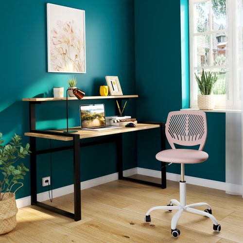 Bureau avec réhausse LARRY imitation chêne et noir