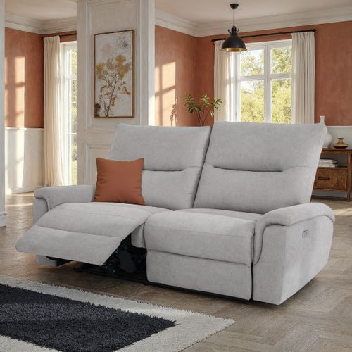 Canapé 3 places relax électrique ATOW tissu gris clair