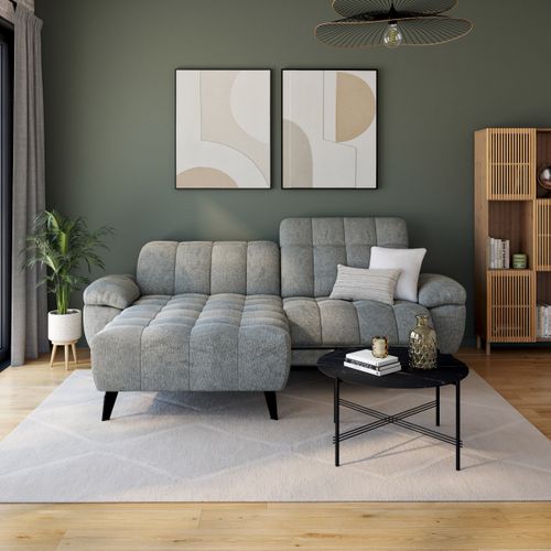 Canapé d'angle méridienne LUCY gauche tissu gris
