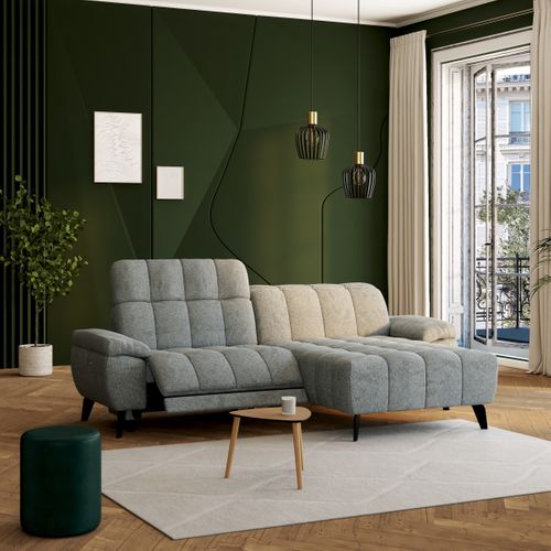 Canapé d'angle méridienne LUCY droit tissu gris