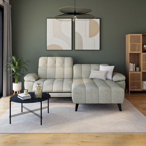 Canapé d'angle méridienne LUCY droit tissu grege