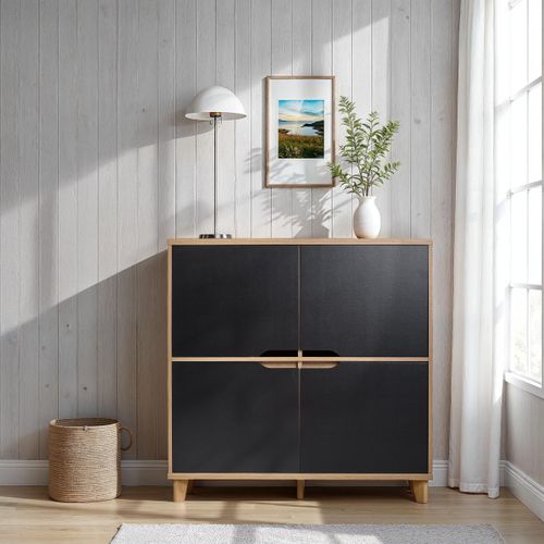 Rangement 4 portes Nordic imitation chêne et noir