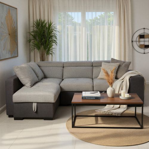 Canapé d'angle convertible gauche RICKY tissu gris foncé et gris clair