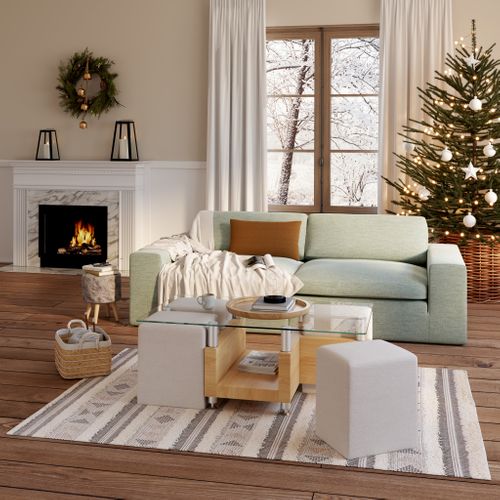 Table basse avec 4 poufs VECTRA Imitation chêne