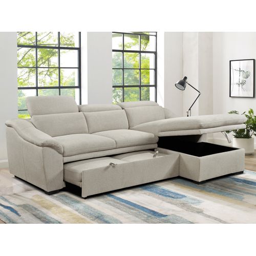 Canapé d'angle convertible méridienne droite NORDON tissu gris clair