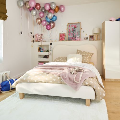 Lit 140x190 cm CODOU tissu bouclette blanc