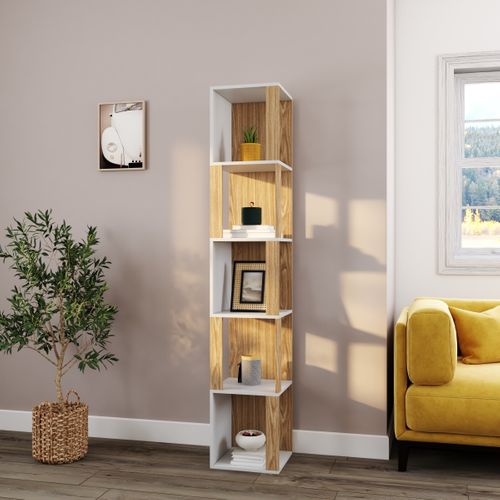 Bibliotèque GINIE imitation chêne et blanc.