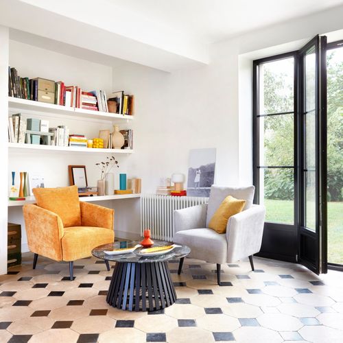 Table basse ronde MAJESTY plateau imitation marbre noir