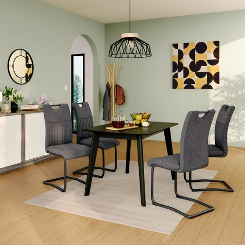Lot de 4 chaises GREY tissu gris pieds noir