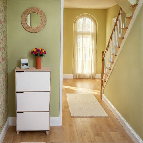 Meuble à chaussures NORDIC blanc et imitation chêne