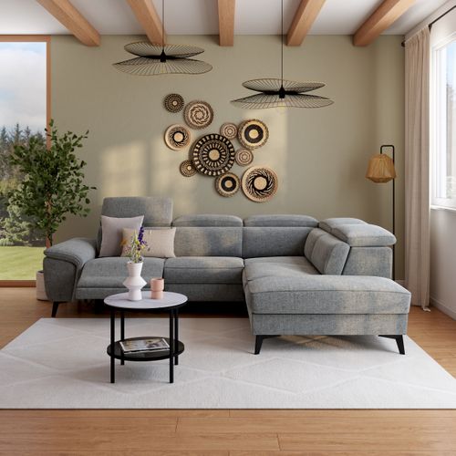 Canapé angle droit relax électrique NEWPORT III tissu gris clair