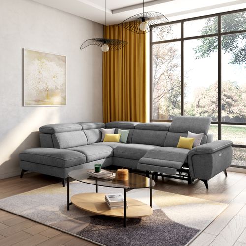 Canapé angle gauche relax électrique NEWPORT III tissu gris clair