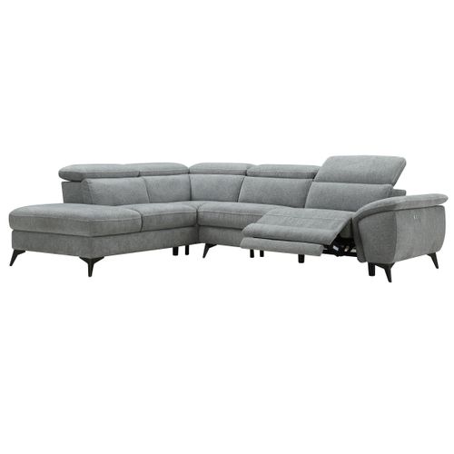 Canapé angle gauche relax électrique NEWPORT III tissu gris clair