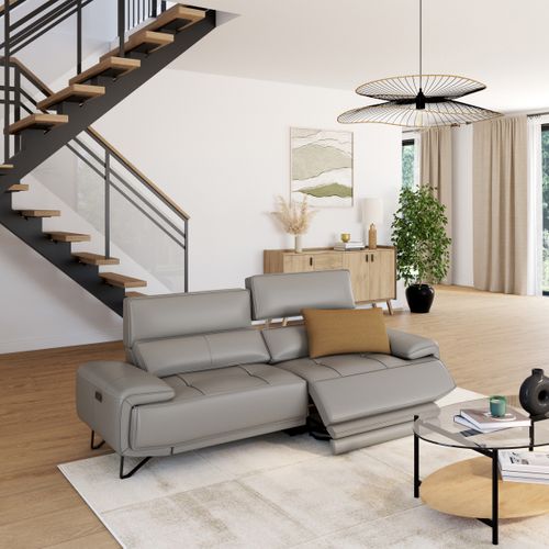 Canapé 3 places Maxime cuir et croûte taupe