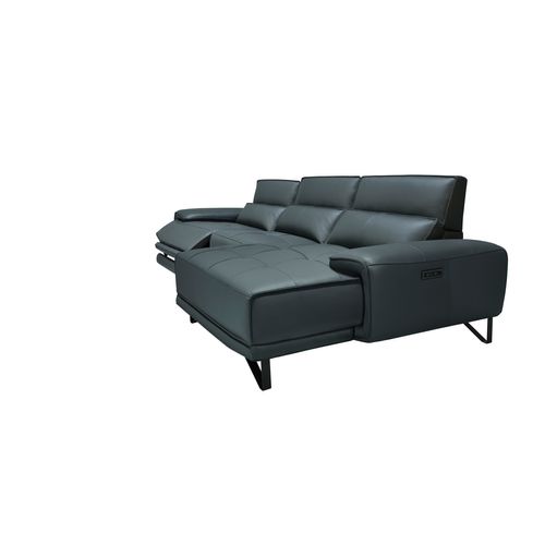 Canapé d'angle meridienne MAXIME droit cuir et croûte gris fonc