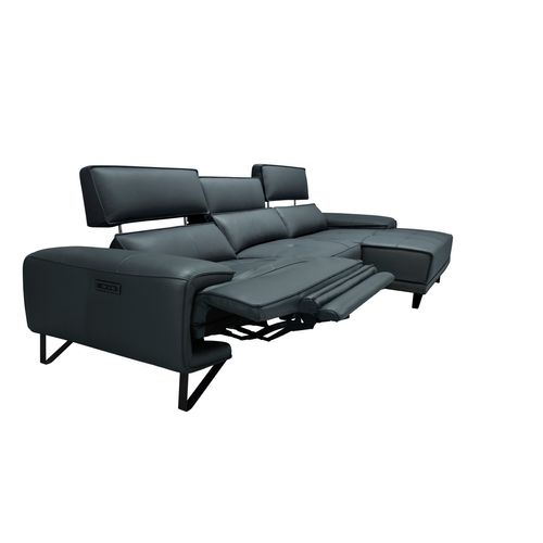 Canapé d'angle meridienne MAXIME droit cuir et croûte gris fonc