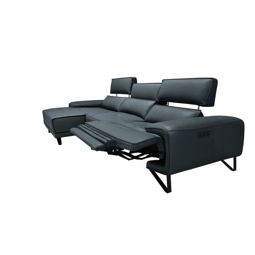 Canapé d'angle méridienne MAXIME gauche cuir et croûte gr fc