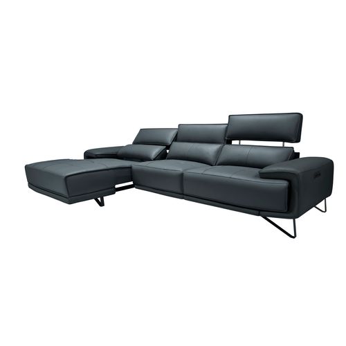 Canapé d'angle méridienne MAXIME gauche cuir et croûte gr fc