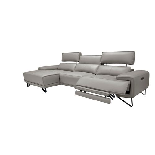 Canapé d'angle meridienne MAXIME gauche cuir et croûte taupe